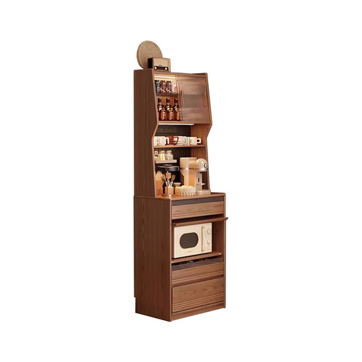 HOSHE solid wood side cabinet small apartment high cabinet kitchen wall integrated storage cabinet cabinet narrow side tea cabinet cabinet [Walnut color] side cabinet-50cm assembly