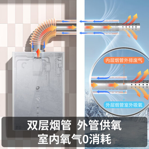 Haier gas water heater 16 liters level one silent frequency conversion water servo constant temperature household natural gas balanced zero cold water pressurized fully sealed stable combustion chamber state subsidy trade-in 16L HU7 three-pipe zero cold water + bathroom kitchen | cabinet balcony can be installed