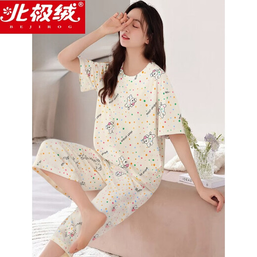 Arctic velvet (Bejirog) summer pajamas for women 2025 new short-sleeved cropped pants suit summer thin model women's cute cartoon home clothing short-sleeved cropped pants-679 XL Recommended 120-140Jin [Jin equals 0.5 kg]