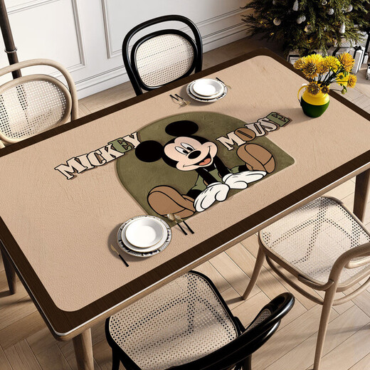 Placemat light luxury high-end Mickey Mouse cartoon dining table mat oilproof waterproof free desktop protective pad desk mat light C6636 [Super soft ecological leather] coating oilproof 70*140cm