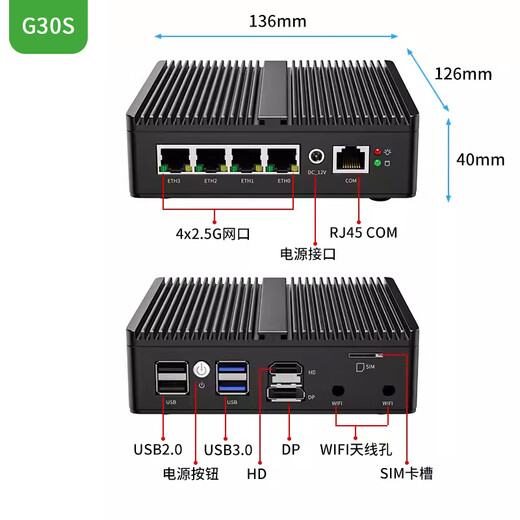 Control doble N5105 Ventilador de enfriamiento de cuatro núcleos Versión ROS ROS Soft Router Linux Control industrial de control industrial Win11 Puerto de red cuádruple con puerto serie Dual Display 4K Pantalla 4G Slot N100 16g Memoria + 256g Estado sólido G31 Modelo de ventilador gris N6210 M.2-I226 Network Network