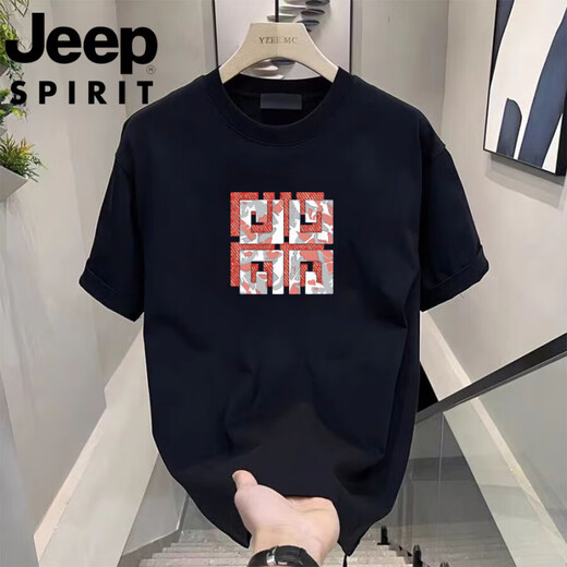 JEEP SPIRIT吉普夏季短袖t恤男士夏季新款休闲运动时尚半袖圆领宽松体恤上衣 象牙白848 L 100-110斤