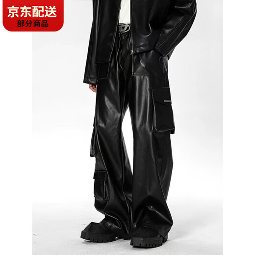 CARLOS KAYLA美式复古PU皮休闲裤男士复古嘻哈朋克皮裤秋冬季西海岸 黑色 2xl