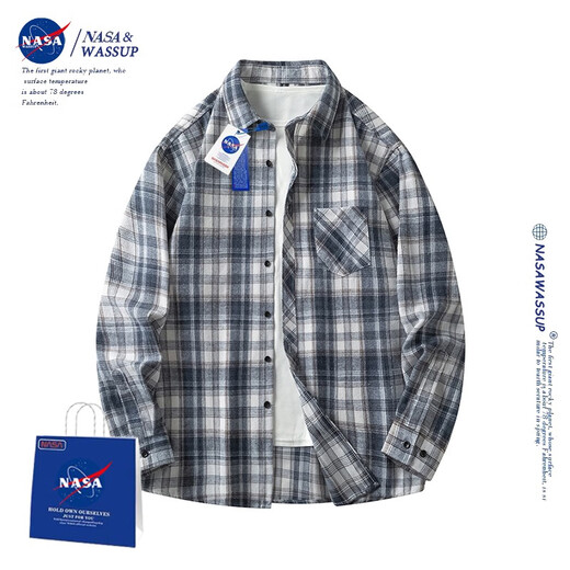 nasawassup official fashion brand co-branded shirt jacket men's autumn and winter Japanese plaid shirt trendy casual inner men's top white 2XL (recommended 130-150Jin [Jin equals 0.5 kg])