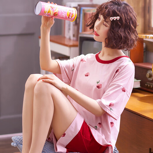 Pang Donglai DL Pyjamas für Frauen in Sommeranzügen für kurzärmelige Damen zweiteiliger Set Pure Cotton Summer Koreaner Stil Thin Student Frühling Herbst und Winter Home Clothes Lotus Color_ZW2325 M _goddess pajamas_gift-Versandversicherung