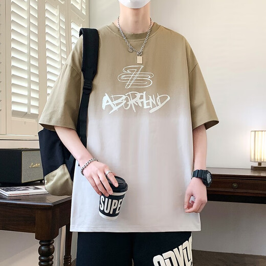 衣彩湾青少年t恤男初高中生青少年渐变色休闲短袖男夏季新款潮流设计感 3523黑色 均码 M
