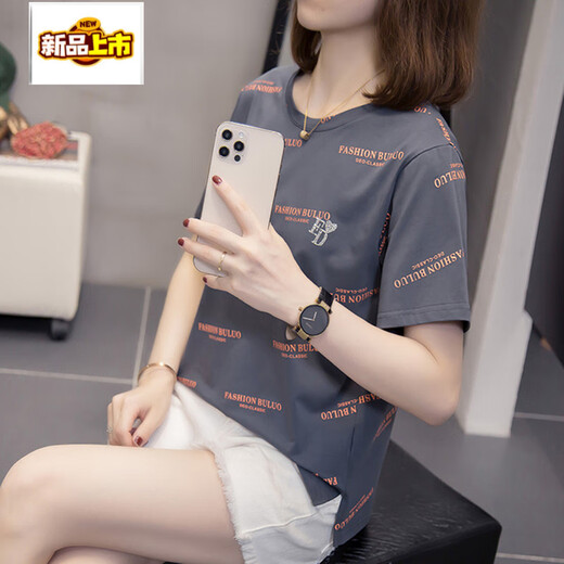 
CHUJING 2025 new fat mm belly-covering versatile short-sleeved T-shirt for women's summer new Jin [Jin equals 0.5 kg] loose slim casual top 9901 gray M 80-95 Jin [Jin equals 0.5 kg]