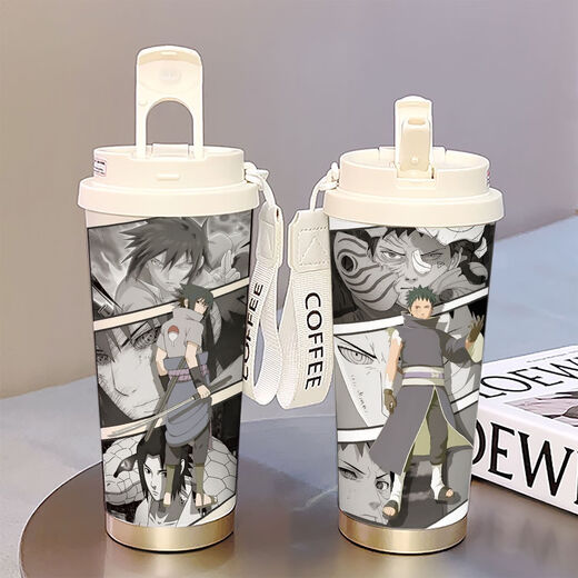 Seungry Naruto Thermos para que los estudiantes vayan a la escuela, taza de agua de gran capacidad, taza de café nueva, boca doble, apariencia alta, blanca - taza de café - HST3524 Gaara + acero inoxidable 316