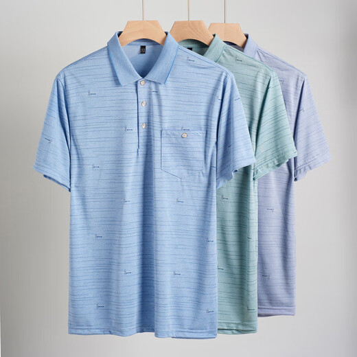 SEPTWOLVES [Father's Day Gift] Summer New Middle-aged Men's Lapel Short Sleeve T-shirt for Middle-aged and Elderly Men Loose Thin Body Ice Silk-9855 Gray True Pocket M 48/165