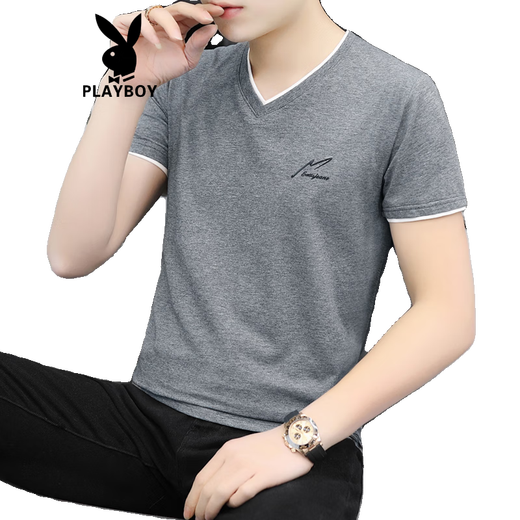 Playboy (Playboy) American Fashion Brand ins футболка с короткими рукавами для мужского воротника куриного сердца Чистое хлопок.