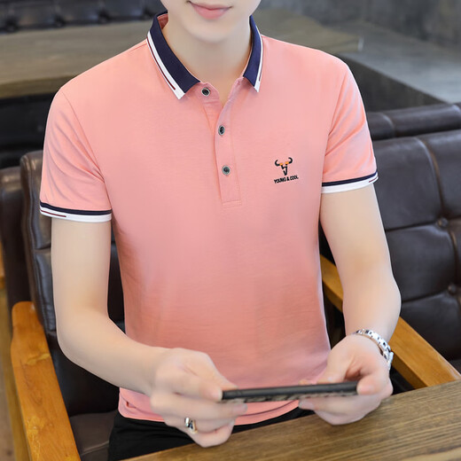 以纯 YISHION夏季纯棉翻领男士短袖polo衫潮流商务休闲百搭青年有带领子体恤衫 湖蓝色 QY673 M