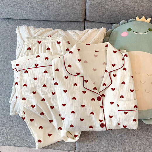 Antártico Gentle Girl Girl's Heart Cardigan Pajamas se puede usar afuera en la primavera Nuevo ropa de tela arrugada de ropa de manga larga KK3523# M 170 [sugerido 80-100Jin [Jin iguala 0.5 kg]]]