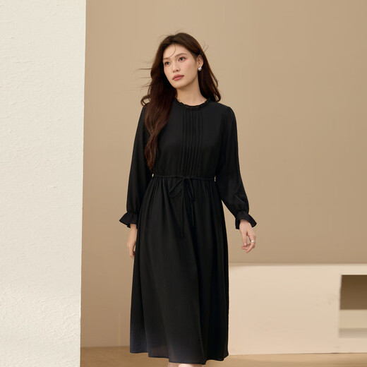 Slim Li Show [Knochen-Ohr-Hals-Kleid] Großgröße Frauen leichter Stil Slim Long Rock Fett MM2025 Herbst neuer Stil 3524 Schwarz 5xl