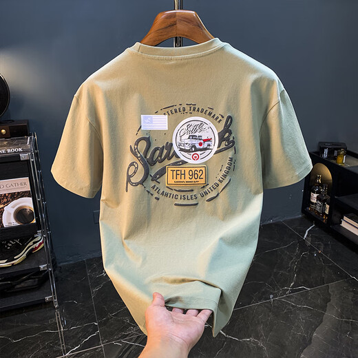 Jeep Spirit Summer Summer de manga corta para hombres de manga corta NUEVA Camiseta de camiseta impresa con estampados de moda de algodón de algodón de algodón de algodón de giro alto de alto rango [JSW9906] M adecuado para 90-108Jin [Jin iguala 0.5 kg] desgaste