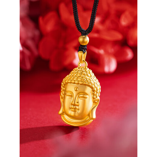Taijufu gold-wrapped silver Buddha head pendant 9999 pure gold solid pendant native Buddha Chinese Valentine's Day gift for men and women Buddha head pendant + gold beads and black rope (gold layer thickened)