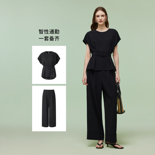 歌莉娅（GOELIA）【四面弹】歌莉娅高级松弛感穿搭套装女夏2025超火黑色ootd三件套 00B黑色 M