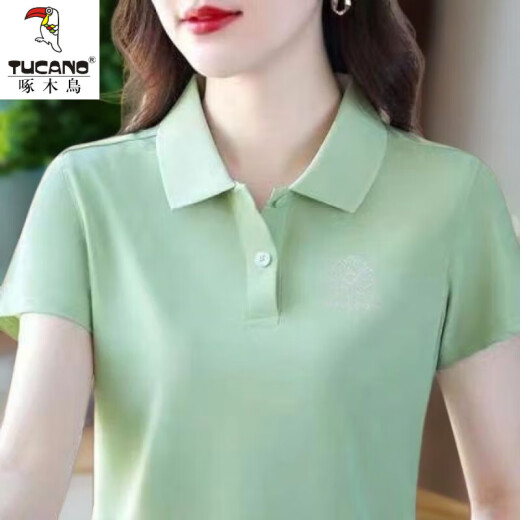 啄木鸟休闲polo衫短袖T恤女夏季新款中年妈妈装宽松大尺码显瘦翻领上衣 YC-6629酒红色 M 【建议85-100斤】