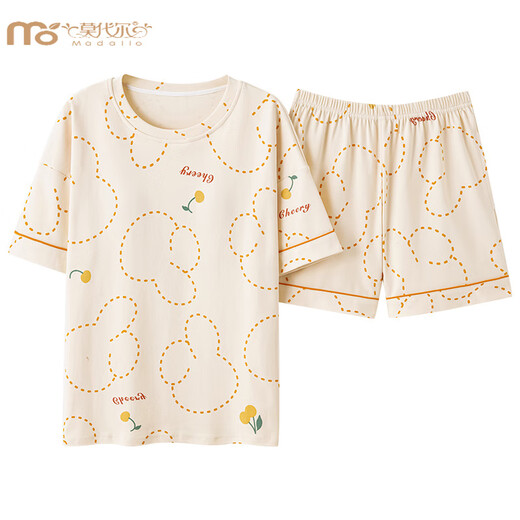 
Modal summer short-sleeved pajamas set for women with breast pads integrated home clothing large size anti-convex dots can be worn outside in summer thin style GXT1047 M