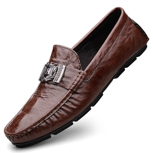 Belle 2025 crocodile pattern beanie shoes cross-border lazy driving shoes British casual men's leather shoes genuine leather cowhide 15888 black 38