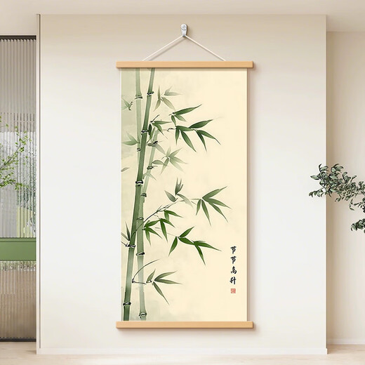 Shangqi hat hohe und hohe Bambushängebilder, hohe und hohe und hohe dekorative Gemälde, neue vertikale Version, Tür, Tür, hängen gegenüber der Tür, 14983 hohe und hohe D, Breite 30 cm*Höhe 60 cm Kiefernholz Hanging Scroll + High Definition Ölmalerei