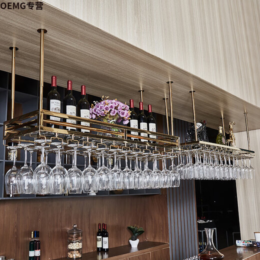 OEMG Weinglas stehen auf dem Kopf nach oben hochwertig europäisch Edelstahl Weinwein auf den Kopf steckend hängende Haushaltsdecke Rack Riegel Rotweintopf b Gold 12035 cm