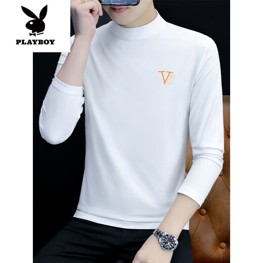 
Playboy (PLAYBOY) pure cotton half turtleneck base shirt for men's long-sleeved T-shirt solid color middle-collar spring and autumn men's underwear T-shirt outside autumn clothes LH-YPC6187 white XL [Suggested 130-145Jin [Jin equals 0.5 kg]]