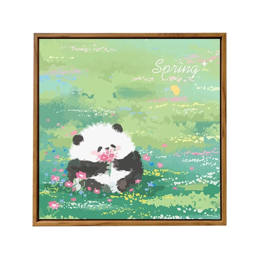 熊猫花花diy填充涂色手工手绘涂鸦卡通丙烯油彩画装饰画 hy3888 60*60cm加厚实木内框