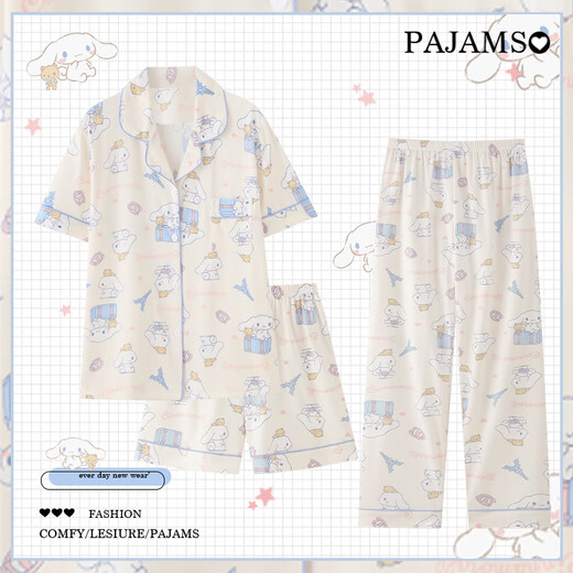 Pajamas Tuqian (Tuqian) avec pavé de ponceau de glace pour les femmes Ensemble trois pièces 2025 Nouveau pyjamas d'été Femmes trois pièces Migne Pudding Dog Short Yunduo Cotton-J9901 # Paradise Puppy Tree Code Code M [recommandé 75-100jin [Jin est égal à 0,5 kg]]