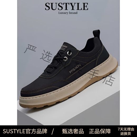 SUSTYLE奢侈高端品牌高档帆布鞋男士夏季透气旅游鞋软底一脚蹬运动休闲鞋 黑色 39