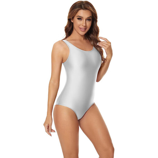 Solid color tight-fitting silky glossy high-cut sherbin shape gymnastics one-piece swimsuit women's vest with crotch ballet dance suit bright yellow S ST hip style