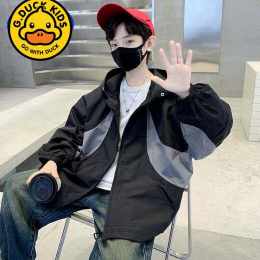 G. DUCKKIDS男童炸街工装外套春秋款2025新款秋装中大童连帽冲锋外套时髦上衣 WTS382款【紫色】  儿童节礼物 120 cm