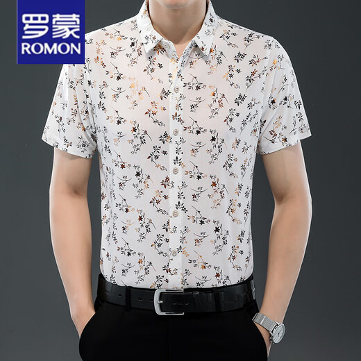 罗蒙（ROMON）25夏季新款男装短袖衬衫薄款衬衣时尚潮流休闲爸爸装上衣 9898金色 L 170