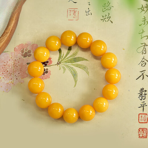 Ruoximeng beeswax bracelet for men and women, East China Sea yellow crystal, agate, jade, loose beads, amber raw stone, chicken oil yellow beeswax bracelet, collection grade chicken oil yellow, about 5mm