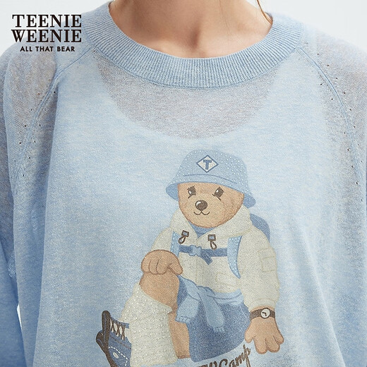 Teenie Weenie Bear Damenpullover 2025 Herbst neue Slack Lazy Style Baumwolle und Leinenmischung zweiteiler Set Hellblau M