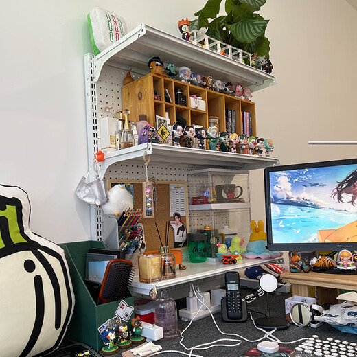 Table hole board bookshelf storage rack no punching wall metal hole desk combination study room rental 1st floor white 56*34*95