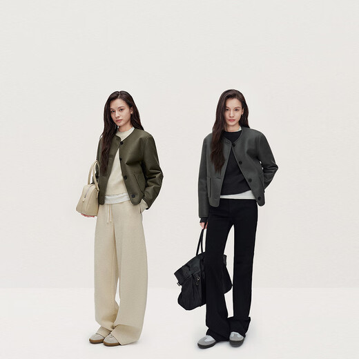 OCHIRLY end of season discount Xiaoxiangfeng motorcycle leather jacket women's top round neck high-end casual high-end dark gray S