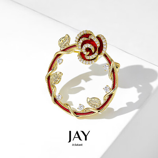 Yuansi Thorns Rose Brooch High-end Light Luxury Red Pin Shirt Collar Pin Corsage Accessories Birthday Gift Red