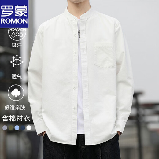 Lomond Henry collar casual shirt for men in spring and autumn new loose and versatile long-sleeved shirt for men with inner top and jacket sky blue XL