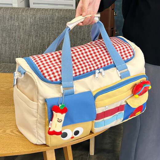 Nanmu Xiong short-distance travel bag women's lightweight luggage bag large-capacity fitness bag portable cute maternity bag storage bag blue contrasting color without pendant