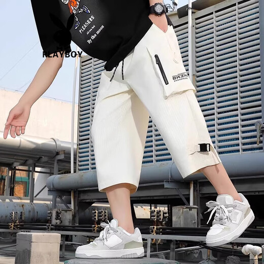 Playboy (Playboy) Adolescent Travails de travail Pantalon recadré Men's Men's Summer Shorts décontractés en vrac Pantalon à six pattes