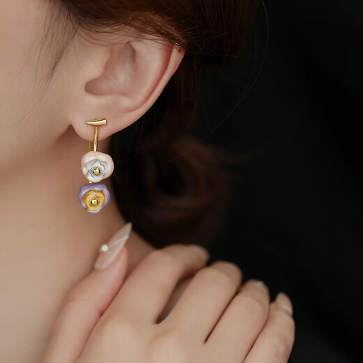 Idel enamel two-color flower earrings 2025 new high-end earrings women's earrings unique and beautiful earrings E4067 good persimmon into a pair of earrings