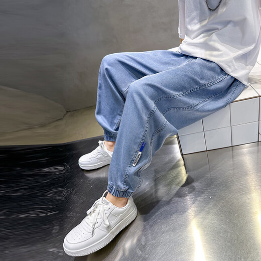 Pantalones de verano para niños Jeans delgados de tenis 2025 Summer Nuevos pantalones de mosquito de seda para niños repelentes al altura del altura delgada y transpirable Py-2575 Mosquito repelente de mezclito-Azul 140 Altura recomendada alrededor de 135 cm