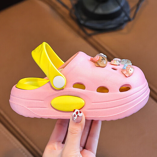Eva Sommer neuer zweifarbiger süßer Cartoon Boy und Mädchen-Loch-Schuhe Nicht rutschfeste, kräftig-resistente atmungsaktive Heimlochschuhe rosa [Kristall] 32 Innere Länge 20 cm
