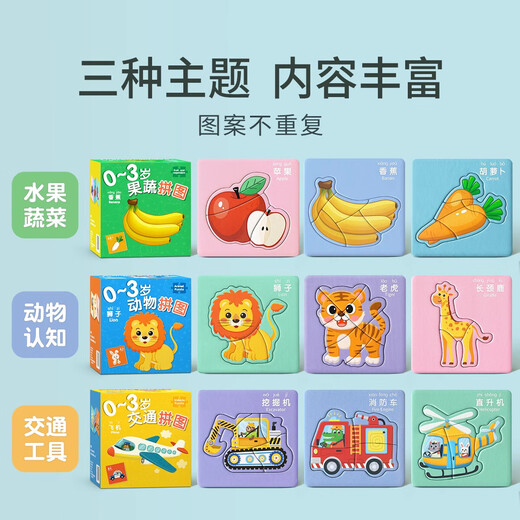 儿童益智拼图宝宝3到6岁幼儿小孩0到3岁早教男孩女孩果蔬双语拼图 【3-6岁】动物世界/加大礼盒款