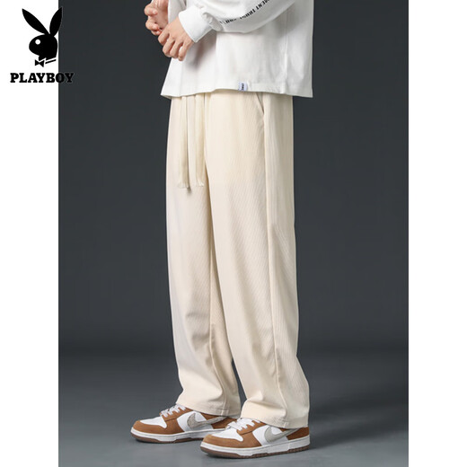 Playboy (PLAYBOY) corduroy casual trousers for men in autumn new loose straight sports pants men's autumn and winter thickened wide-leg pants apricot XL 140-155Jin Jin equals 0.5 kg