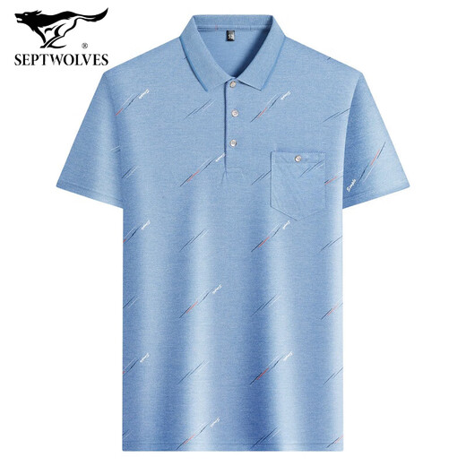 SEPTWOLVES middle-aged men's lapel short-sleeved T-shirt daddy summer thin polo shirt middle-aged and elderly ice silk half-sleeved men's T-9923 blue real pocket M 48/165