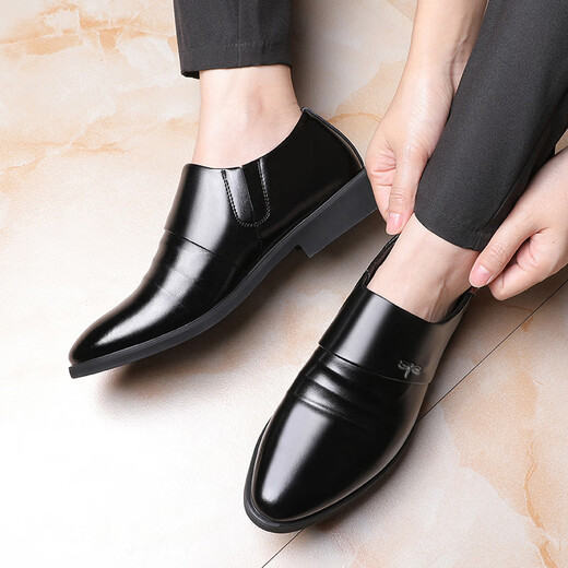 Dragonfly brand genuine men's genuine leather shoes business formal soft leather shoes Korean style casual inner heightening soft sole wear-resistant black cowhide shoes flat heel black 40