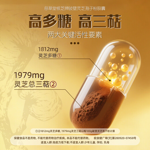 慈草堂破壁灵芝孢子粉胶囊增强免疫力蓝帽子中老年滋补 灵芝孢子粉