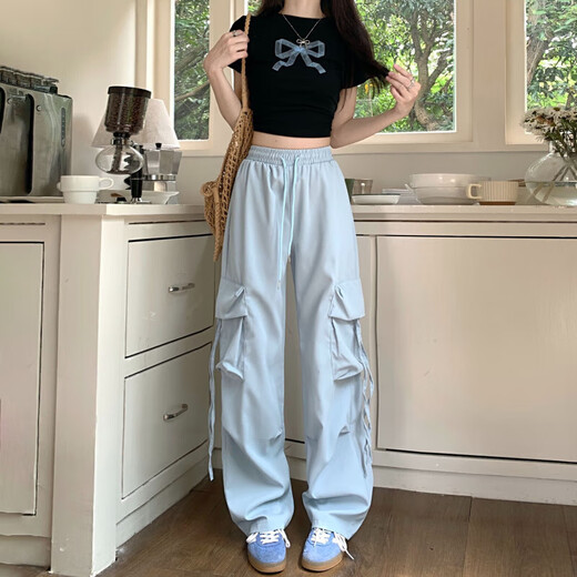 
Multi-pocket casual ice silk work pants for men and women neutral summer outdoor trousers trendy couple casual pants KXW 687 black [ice silk work pants] S [80-90Jin [Jin equals 0.5 kg]]