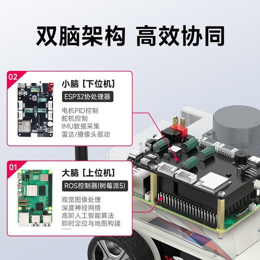 亚博智能（YahBoom）树莓派5机器人AI视觉小车ROS2激光雷达SLAM建图导航识别追踪MicroROS编程 含树莓派5-8GB